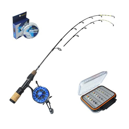 Alichino Ice Fishing Rod and Reel Combo Aluminum Inline Reel 26 Inch M/ML Rod Ice Jigs Set Box 8X PE Line Full Fishing Kit for Winter - color: Reel,Rod,PE Line and Tungsten Ice Jig Set