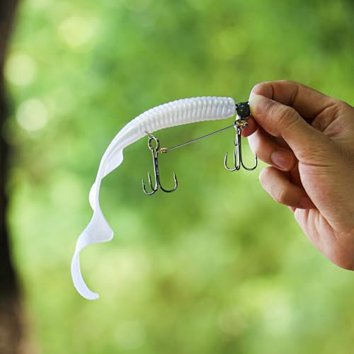 Fishing Rig with Weighted Jig Head and Treble Hook – Screw Lock Bait Keeper for Soft Lures, 3PCS Pack for Saltwater and Freshwater Fishing - size: 3/8oz, style: Double