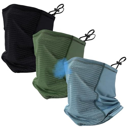 Geyoga 3 Pcs Cooling Neck Gaiter for Men Women Breathable Mesh UV Protection Summer Neck Cover with Mesh Hole Strap Neck Wrap - color: Black, Green, Teal