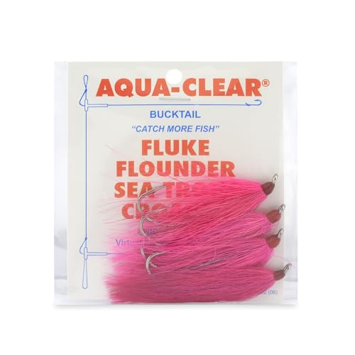 Aqua-Clear, Bucktail Jigs Saltwater Fishing Lures, Flounder Fluke Sea Trout Weakfish Croaker Rig, 3/0 XL Nickel Octopus Hook with White Hair - color: Pink