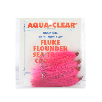 Aqua-Clear, Bucktail Jigs Saltwater Fishing Lures, Flounder Fluke Sea Trout Weakfish Croaker Rig, 3/0 XL Nickel Octopus Hook with White Hair - color: Pink