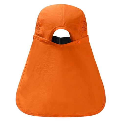 BASSDASH UPF 50+ Foldable Fishing Hat Baseball Cap with Removable Neck Flap Portable for Men Women Golf Hiking - color: Orange With Unfoldable Brim