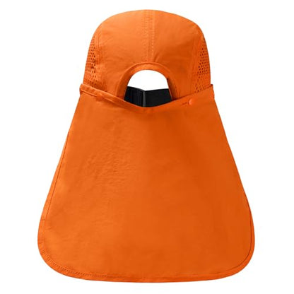 BASSDASH UPF 50+ Foldable Fishing Hat Baseball Cap with Removable Neck Flap Portable for Men Women Golf Hiking - color: Orange With Unfoldable Brim