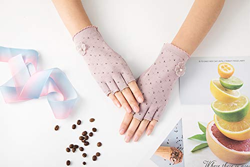 Gongxue 4 Pairs Women Sunscreen Fingerless Gloves UV Protection Driving Riding Fishing Cotton Mittens - color: Mix 1