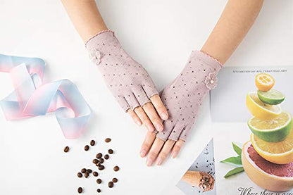 Gongxue 4 Pairs Women Sunscreen Fingerless Gloves UV Protection Driving Riding Fishing Cotton Mittens - color: Purple