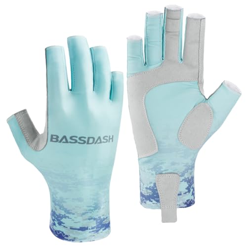 Bassdash ALTIMATE UPF 50+ Women’s Fishing Gloves UV Sun Protection Fingerless Gloves for Kayaking Paddling Hiking Cycling Driving Shooting Training - color: Seafoam Digital Gradient, size: Small