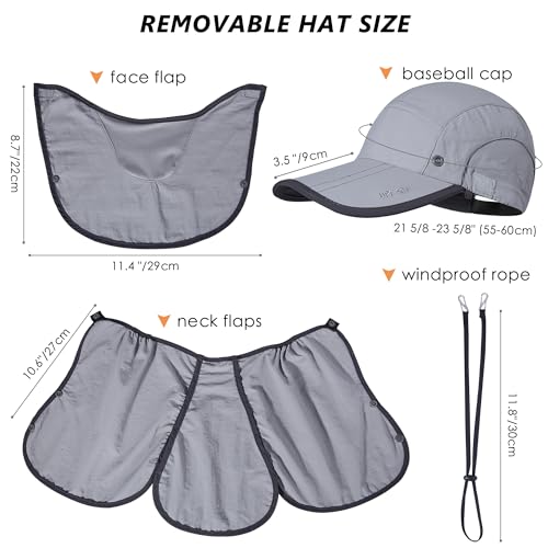 GADIEMKENSD UPF 50+ Folding Fishing Hat 360 Outdoor Sun Hat - color: Light Grey