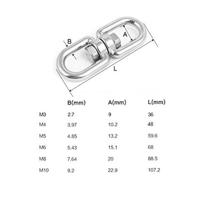 1PCS M5 Double Ended Swivel Hook 304 Stainless Steel Eye to Eye Swivel Shackle Ring Connector + 2PCS M5 Snap Hook - size: M5