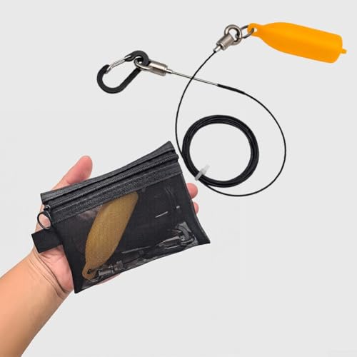 Portable Fish Tether For Live Fish Storage: Coated Stainless Steel Cable, Quick-Release Carabiner Clip, Orange PVC Foam Floats – 2M To 6M