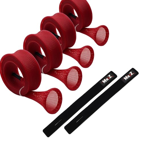 Mr. Z Pack of 4 Casting Fishing Rod Sleeves with 2 Rod Straps Fishing Rod Covers Pole Jacket Rod Socks - color: Red