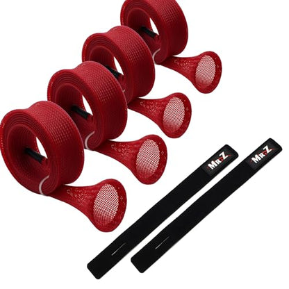 Mr. Z Pack of 4 Casting Fishing Rod Sleeves with 2 Rod Straps Fishing Rod Covers Pole Jacket Rod Socks - color: Red