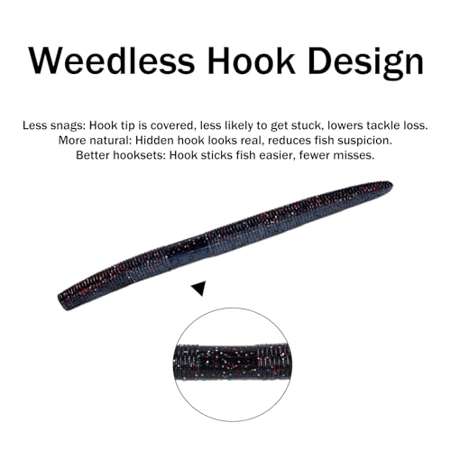 Soft Plastic Worms for Bass Fishing 20pcs FS/RE-09 | Salted ,Soft Plastic ,Fishing Lures ,with Hook Slot ,5.31in ,Saltwater Freshwater ,Bass Baits - color: Color F