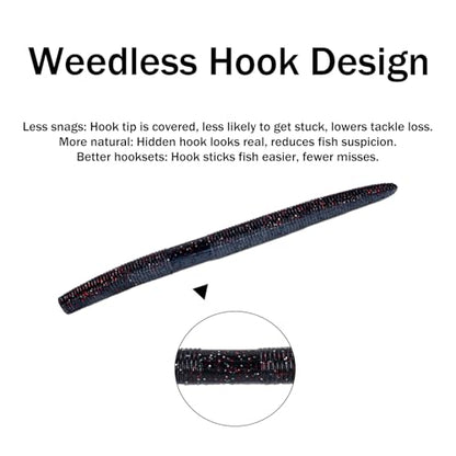 Soft Plastic Worms for Bass Fishing 20pcs FS/RE-09 | Salted ,Soft Plastic ,Fishing Lures ,with Hook Slot ,5.31in ,Saltwater Freshwater ,Bass Baits - color: Color F
