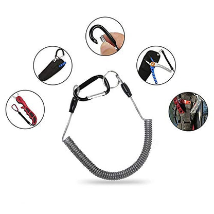 Fishing Lanyards, 7PCS Retractable Steel Wire Coiled Lanyard Safety Fishing Tool Ropes Accessories with Buckle Clip and Split Ring for Pliers Lip Grips Tackle, Boating, Kayak - color: Black