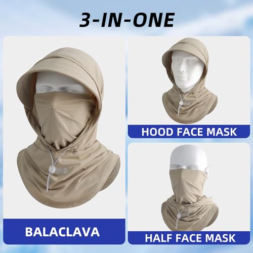 Cooling Breathable Balaclava Full Face Mask with Wide Brim Sun UV Protection Hood for Men Women Fishing Motorcycle Skiing - color: Khaki