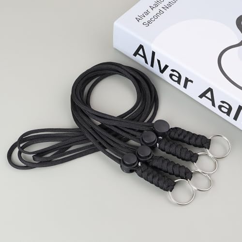 Anjiucc 20pcs Braided Lanyard Keychain, Neck Badge Lanyard with Keyring Adjustable Length for Keys Whistle ID Card Holder - color: Black