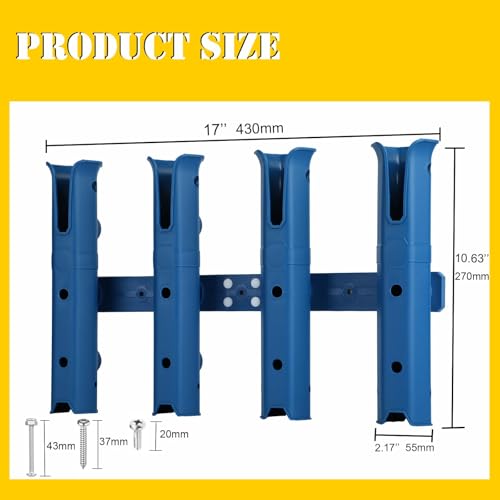 GearTrust Fishing Rod Holders, 4 Rod Holder for Boat Golf Cart & Garage | 4 rod holder for boat. Adjustable tube fishing pole holders for boats, golf cart, cooler, kayak, jetski & john boat. - color: Navy Blue