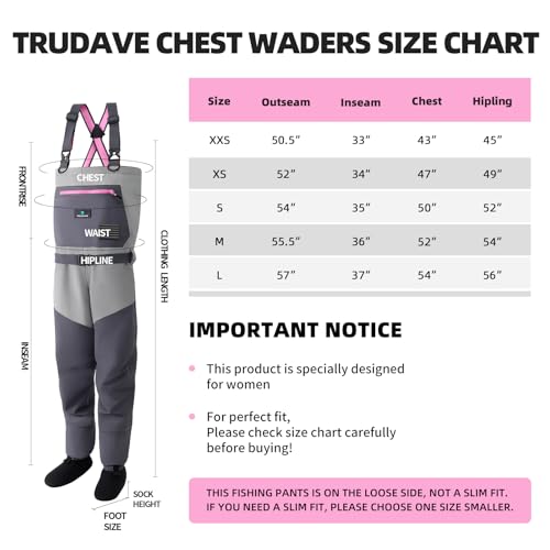 Trudave Women's Fly Fishing Waders, Waterproof Chest Waders with Neoprene Stockingfoot, Women-Specific Fit, Lightweight & Durable for Hunting & Fishing - size: Small