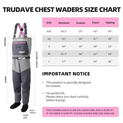 Trudave Women's Fly Fishing Waders, Waterproof Chest Waders with Neoprene Stockingfoot, Women-Specific Fit, Lightweight & Durable for Hunting & Fishing - size: Small