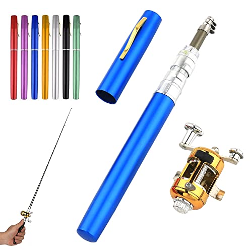 2023 Pocket Size Fishing Rod, 38inch Mini Fishing Pole Pen Fishing Rod Reel Set, Aluminum Alloy Telescopic Fishing Rod Collapsible Fishing Pole Kit - color: Blue