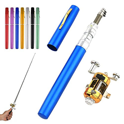 2023 Pocket Size Fishing Rod, 38inch Mini Fishing Pole Pen Fishing Rod Reel Set, Aluminum Alloy Telescopic Fishing Rod Collapsible Fishing Pole Kit - color: Blue