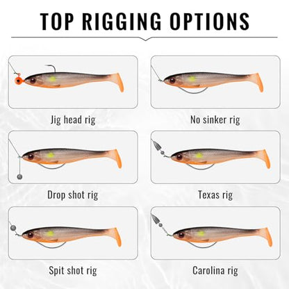TRUSCEND Shadtale Easy Catch Soft Fishing Lures, Unique Vibration and Action for Various Rigs, Paddle Tail Swimbaits Trailer for Bass, Trout, Crappie, Walleye, Redfish, Saltwater & Freshwater Fishing - color: 3",20pcs,0.15oz