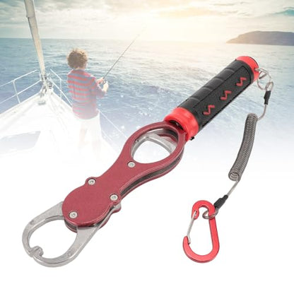 Fish Lip Gripper, Fish Lip Gripper with Scale Aluminum Alloy Grabber Multifunctional Fishing Tool for Men (Red - color: Red