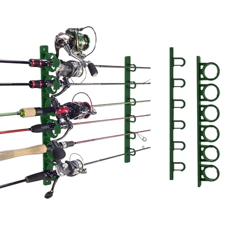 Aventik Vertical/Horizontal Fishing Rod Holder For Garage, Wall, Ceiling Holds Up To 6/12 Fishing Pole Holders - style: GREEN 1PACK