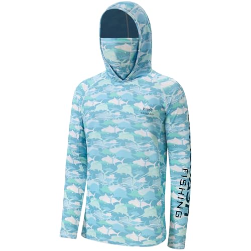 BASSDASH Men’s UPF 50+ Hooded Breathable Camo Shirts with Face Mask Lightweight Neck Gaiter Fishing Hiking Hoodie Shirt FS51M - color: Fish Camo, size: 4X-Large