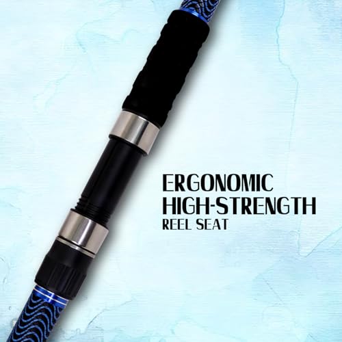 Fiblink Surf Fishing Rod Carbon Surf Spinning Rod Portable Travel Saltwater Beach Blue Surf Rod with SuperPolymer Handle 8'6"/9'/10'/12'/15' - style: 15ft--4pc--spin