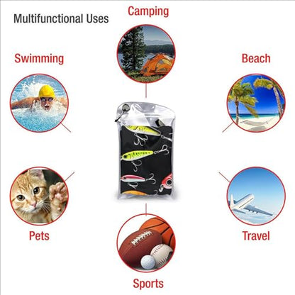 Fishing Lure Print Quick Dry Towel 16x31.5in Ultra-Absorbent Microfiber Towel for Travel, Gym, and Outdoor Adventures