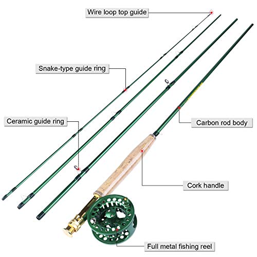 Sougayilang Saltwater Freshwater Fly Fishing Rod with Reel Combo Kit - color: D-Green Kits with Bag