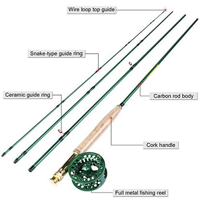 Sougayilang Saltwater Freshwater Fly Fishing Rod with Reel Combo Kit - color: D-Green Kits with Bag