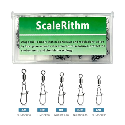 ScaleRithm100Pcs Fishing Swivels, 5 Sizes Barrel Snap Swivel Fishing Tackle for Quick Linking of Lures and Lines | Barrel Snap Swivel, Fishing Tackle, Quick Linking of Lures and Lines