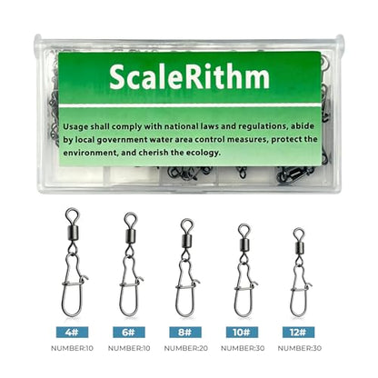 ScaleRithm100Pcs Fishing Swivels, 5 Sizes Barrel Snap Swivel Fishing Tackle for Quick Linking of Lures and Lines | Barrel Snap Swivel, Fishing Tackle, Quick Linking of Lures and Lines