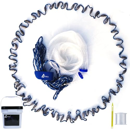 Drasry Saltwater Fishing Cast Net for Bait 3/8 1/4 or 1/2 with Heavy Sinkers Fish Trap Throw Net. Size 3ft/4ft/5ft/6ft/7ft/8ft/9ft/10ft Radius Freshwater Nets - size: 4FT (120cm) Radius, style: Lead Sinkers-3/8mesh-0.3mm Mono
