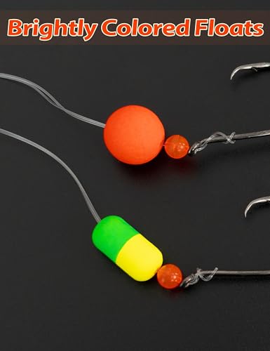 BLUEWING 3Pcs Pompano Rigs for Surf Fishing Pre-Rigged with Floats, High-Low High Carbon Steel Circle Hooks Saltwater Fish Tackle - size: 2/0 - 3pcs