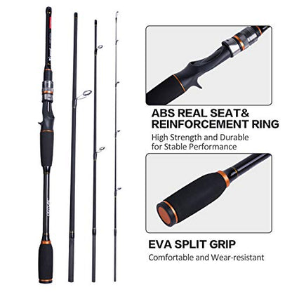 Goture 4-Piece Travel Carbon Fishing Rod M/MH Action 6.6-12ft Multi-Colors | Goture multi-spec travel fishing rods adopt upgraded high-grade carbon fiber blank with premium Fuji line guides - color: Black, size: Casting/6'6"-Fast/Medium-Heavy