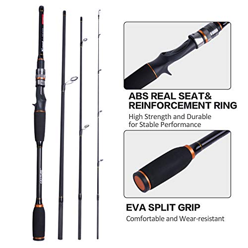 Goture 4-Piece Travel Carbon Fishing Rod M/MH Action 6.6-12ft Multi-Colors | Goture multi-spec travel fishing rods adopt upgraded high-grade carbon fiber blank with premium Fuji line guides - color: Black, size: Casting/8'-Moderate-Fast/Medium-Heavy