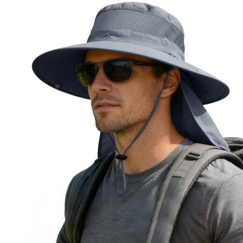 ZOORON Sun Hats for Men Women Fishing Hat with Neck Flap,UPF 50+ Sun Hat Waterproof Wide Brim Bucket Hats for Safari Hiking - color: 1-dark Grey(neck Flap)