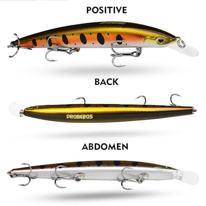 PROBEROS Minnow Bass Fishing Lures - Jerkbait Sinking Lure Set Hard Baits Crankbait for Trout Catfish Musky Bluegill Fishing Topwater Lures Plug 6Pcs/kit - color: 598-4.5inch/0.3oz-5pcs