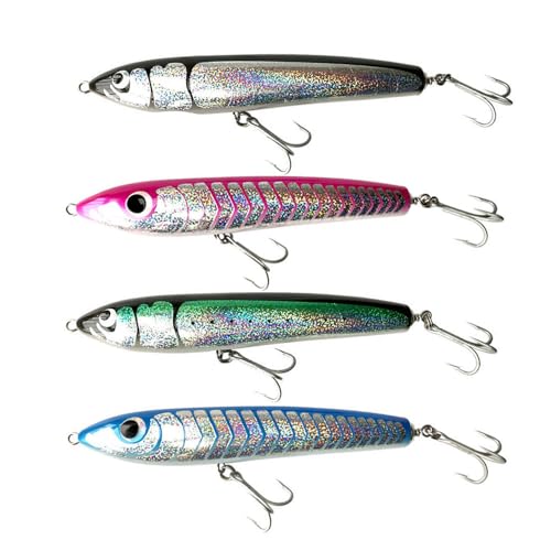 Topwater Pencil Popper Wobbler Hard Stick Baits Handmade Fishing Lure Plug Swimbait with Fishing Treble Hooks Bait Floating Saltwater 4.9OZ - color: black