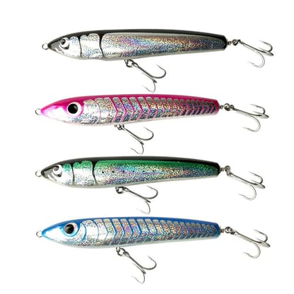 Topwater Pencil Popper Wobbler Hard Stick Baits Handmade Fishing Lure Plug Swimbait with Fishing Treble Hooks Bait Floating Saltwater 4.9OZ - color: black