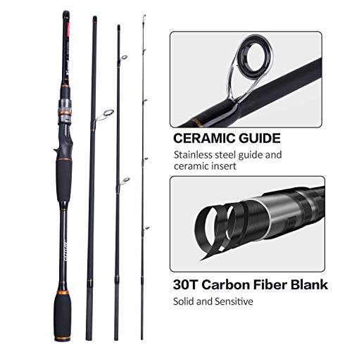 Goture 4-Piece Travel Carbon Fishing Rod M/MH Action 6.6-12ft Multi-Colors | Goture multi-spec travel fishing rods adopt upgraded high-grade carbon fiber blank with premium Fuji line guides - color: Black, size: Casting/8'-Moderate-Fast/Medium-Heavy