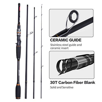 Goture 4-Piece Travel Carbon Fishing Rod M/MH Action 6.6-12ft Multi-Colors | Goture multi-spec travel fishing rods adopt upgraded high-grade carbon fiber blank with premium Fuji line guides - color: Black, size: Casting/8'-Moderate-Fast/Medium-Heavy
