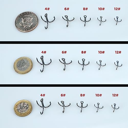 150Pcs Fishing Treble Hooks High Carbon Steel Fishing Hooks Classic Round Bend Triple Hooks Strong Sharp Treble Hooks