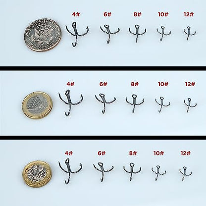 150Pcs Fishing Treble Hooks High Carbon Steel Fishing Hooks Classic Round Bend Triple Hooks Strong Sharp Treble Hooks