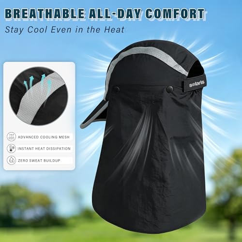 Fishing Hat with Removable Neck Flap, Foldable Sun Protection Baseball Cap - color: Black