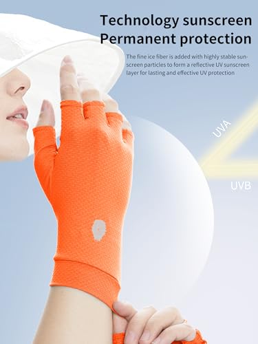 Men's Women's SPF Fingerless Gloves Mittens Sun Protection Unisex Driving Gloves UPF 50+ With Silicone Gel - color: Orange, size: Small