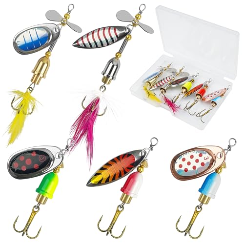 Fishing Lures Spinnerbait Kit Rooster Bait Tail Fishing Lures Inline Spinner Baits Bass Salmon Trout Spoon Hard Metal Spinnerbaits for Saltwater Freshwater - style: 5pcs-(2.4"-3.03")-(0.25-0.28oz)